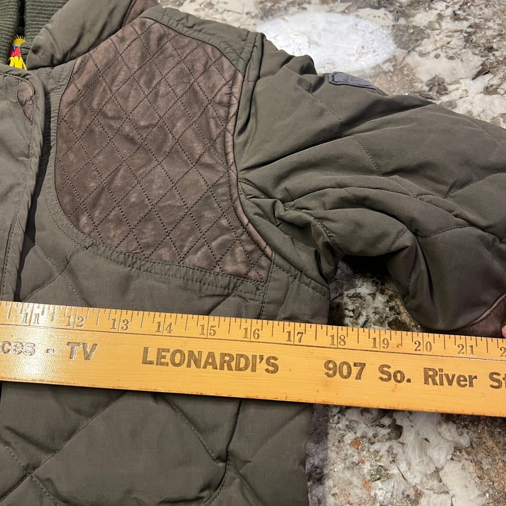 Vintage Eddie Bauer Sportshop Quilted Down Field Jacket Olive Green Leather S - Picture 6 of 6